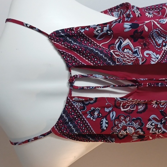 SMALL flower print adjustable straps, ribbon tie, sleveless tank halter top SOHO - Picture 5 of 16